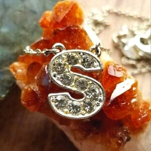 Letter S necklace silver tone Claire's initial alphabet monogram letter